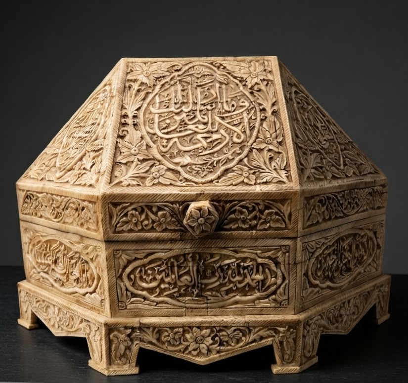 Rare islamic handcrafted natural camelbone box.
